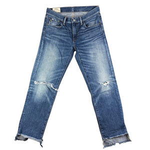 Polo Ralph Lauren Slim Crop Raw Hem Jeans Dungarees Blue Denim Pants Size 27
